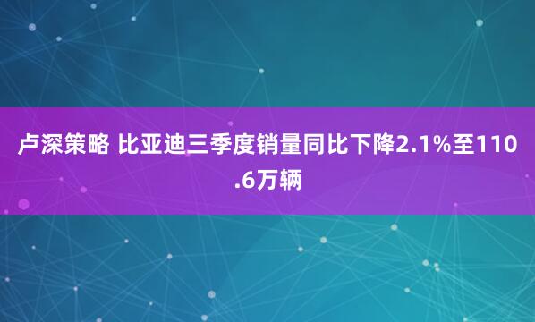 卢深策略 比亚迪三季度销量同比下降2.1%至110.6万辆