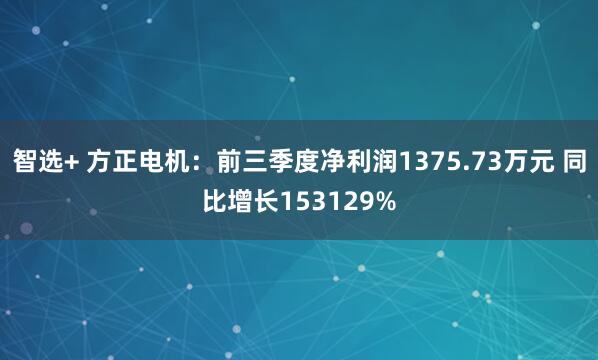 智选+ 方正电机：前三季度净利润1375.73万元 同比增长153129%